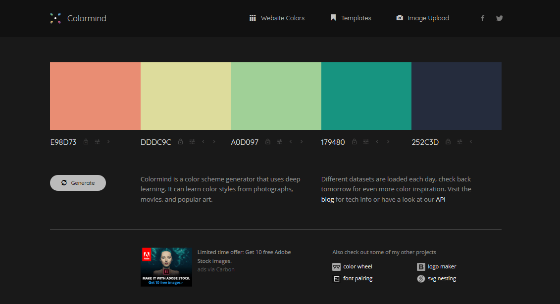 Colormind: Generate color palettes