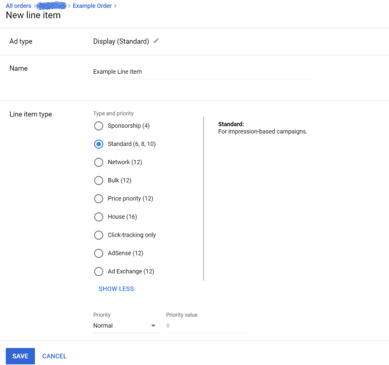 line item types and priorities