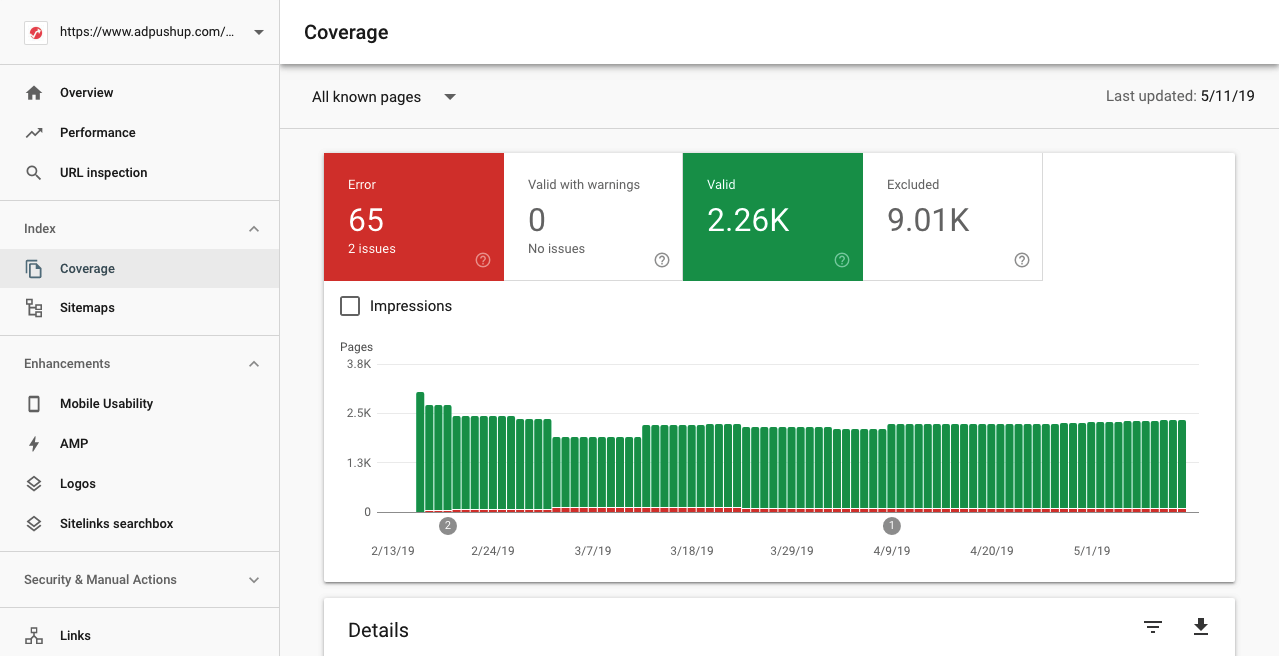 Google Search Console: Coverage