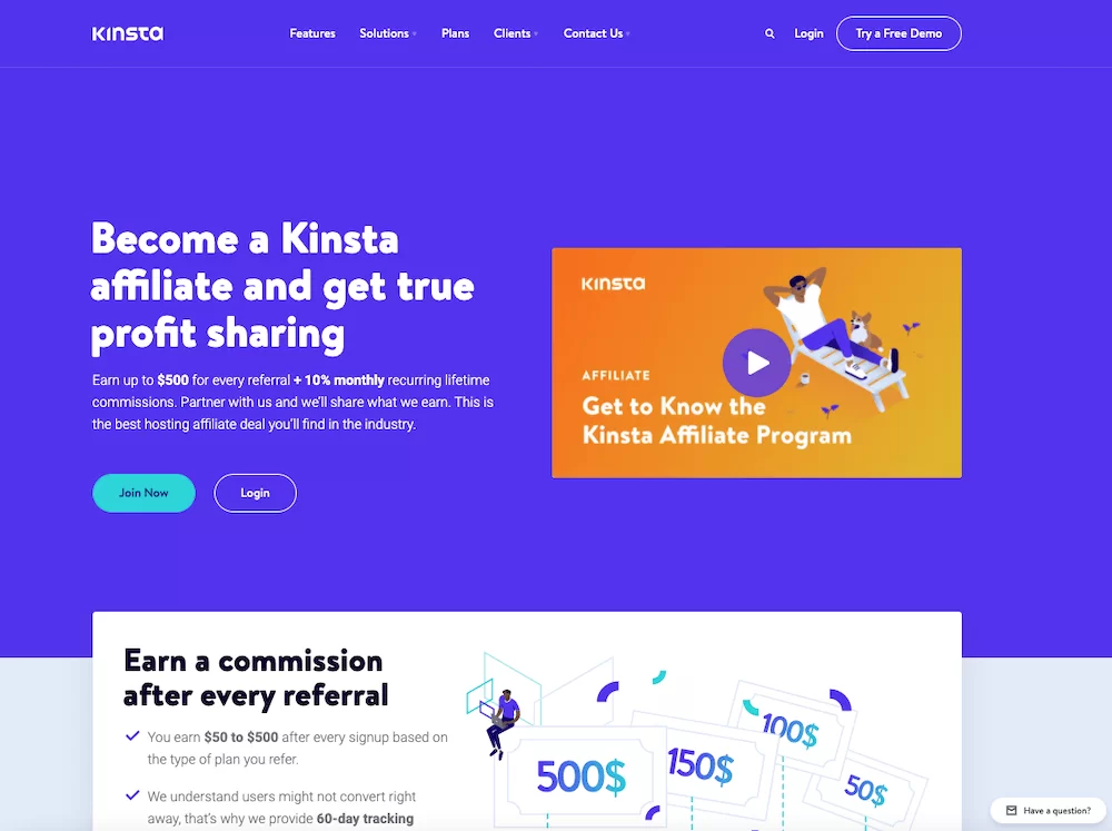 high-ticket affiliate marketing programme from Kinsta